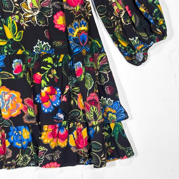 Adrianna Papell Floral Smocked Waist Tiered Ruffle Mini Dress Sz 14 Colorful - Picture 5 of 7